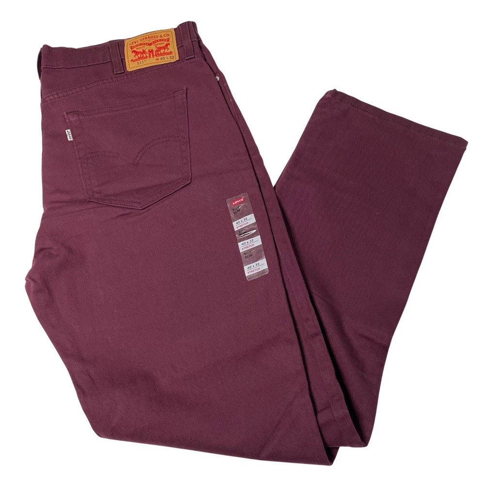 NWT Levis 511 Slim Fit Jeans Mens 40x32 Burgundy Maroon Stretch Pants White Tab